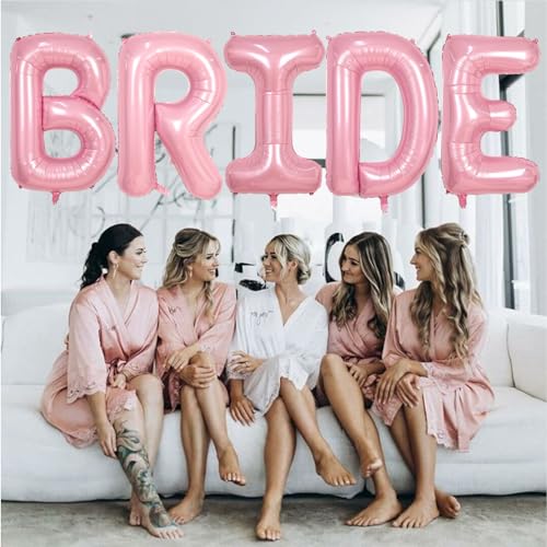 40 Inch Pastel Pink BRIDE Balloons for Bachelorette & Bridal Shower, Light Pink BRIDE Mylar Foil Balloon Letter, Baby Pearl Pink Alphabet Balloon for Wedding Engagement Party Decorations - Image 4