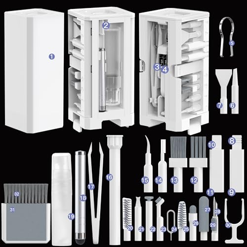 32 in 1 Multi-Functional Cleaning Kit for Electronics Devices, Mobile Phones, Computer, Monitor, Earbuds, Headphones, Laptop, Camera, Lens Portable White Electronic Cleaning Kit