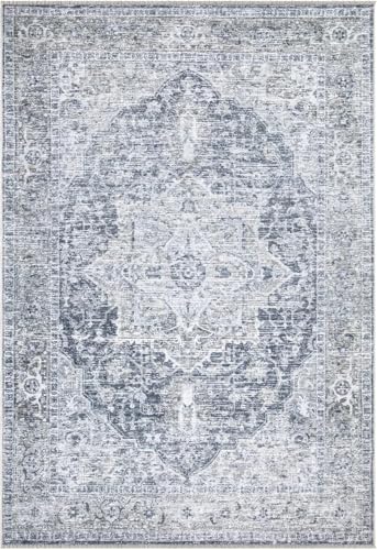 Tapis de cuisine lavable et resistant style vintage gris et bleu - 3