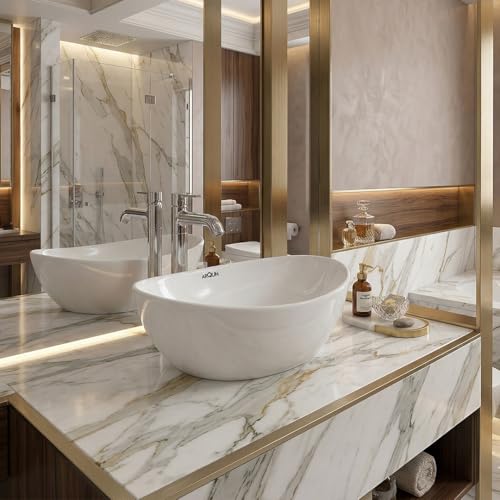 Image of ARQUIN ARQUIN Wash Basin for Bathroom Table Top Washbasin, Countertop Basin | Ceramic Washbasin Bathroom,Hotel | Living Room | Office Vanity Wash Basin (16.34x13.5x6.61 Inch)