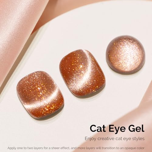 Image of MelodySusie Starry Cat Eye Gel Nail Polish, 0.5 Fl Oz Gold Pink Glitter Holographic Magnetic Nail Polish with Magnet, UV Nail Polish for Nail Art Manicure Salon DIY at Home G1401