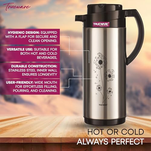 Image of Trueware Ruff Tuff 1800 Ss Insulated Flask - 1500 Ml | Insulated Tea Pot Kettle Water Jug | Hot & Cold | Leak-Proof Lid | Thermoware | Food Grade Plastic | High Grade Stainess Steel