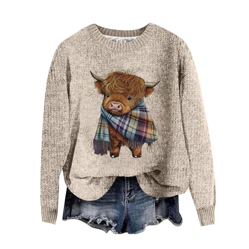 Cute Highland Cow Print Sweatshirt for Women, Long...