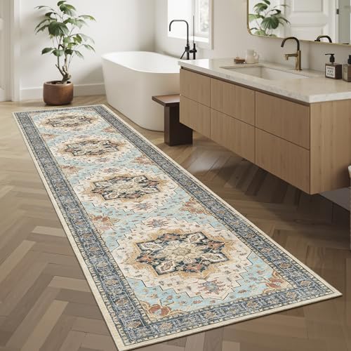 Madane Runner Rugs for Hallway 2x10 Long Washable Non-Slip Hallway Runner Rug Low-Pile Stair Kitchen Runner Soft Throw Carpet for Entrance Living Dining Laundry Room (Orange/Blue, 2 x 10)
