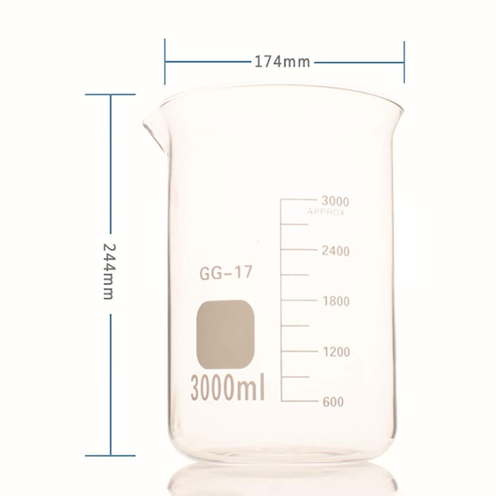 Glasbecher-Messbecher, Borosilikat-HochtemperaturbestäNdigkeit, Kitchen Lab School Mehrere Spezifikationen Messen Und Mischen Sie Den Becher Mit Dem AusgießEr,3000ml