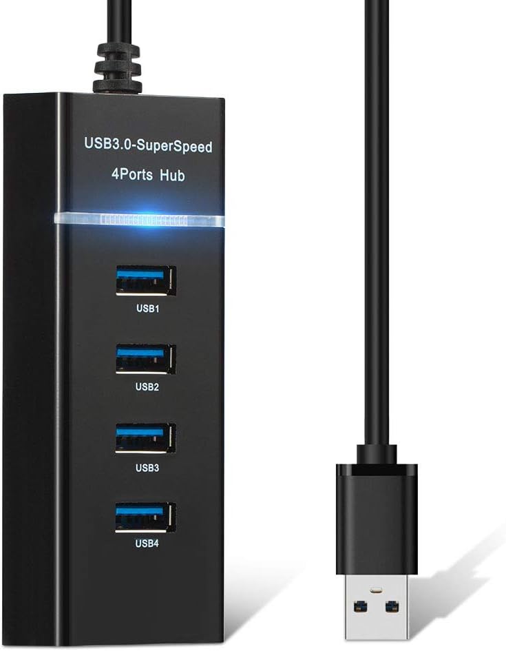 4 Port USB 3.0 Hub Splitter - High Speed Multiport Slim USB Hub Adapter with 9.8" USB 3.0 Cable and LED Indicator Portable Mini USB Expander Hub Compatible for MacBook Air/Laptop/Ipad/PC