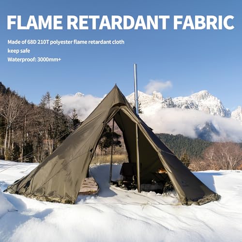 Image of Naturehike Ranch Fire Teepee Tent, Cold Weather Winter Hot Tent with Stove Jack, 4-6 Person Waterproof Windproof 4 Season Tents for Camping