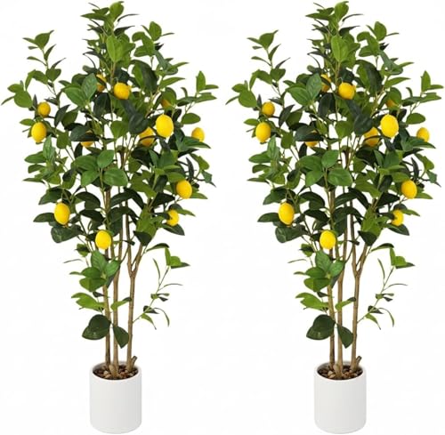 MilleLoom 2Pcs Artificial Lemon Trees 4FT Faux Lemon Plastic Plant Fake Lemon Fruit Silk Tree for Indoor Home Decor Office Living Room by MilleLoom - Used condition - CA$106.73