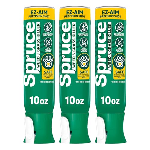 Spruce EZ-AIM Grass and Weed Killer Spray - Precision Shot for Cracks, Edges & Small Spaces - Starts Wilting in 1 Hour, Dead Weeds in 24 Hours (3 Pack, 10 Oz Each)