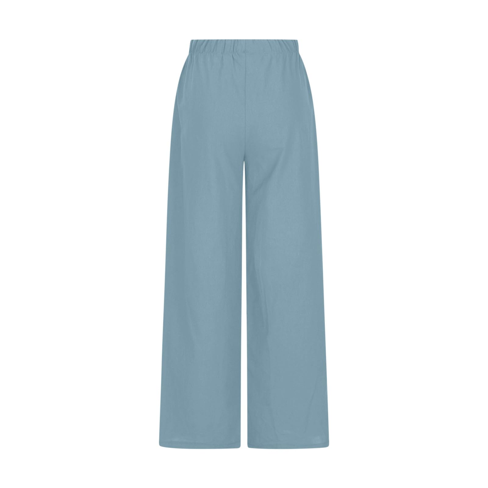 Women's Linen Palazzo Pants Summer Trendy Beach Travel Long Pant Casual Elastic Waist Drawstring Wide Leg Trousers Sky Blue