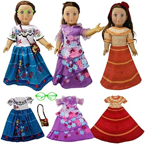 18 Inch Doll Clothes , 3 Pcs Magic Family Encanto Set Includes Mirabel, Isabella , Dolores, Costume Accessories Fits All 18 inch Girl Doll