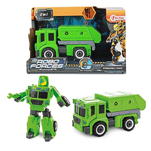 Toi-Toys Roboforces Transformers Auto Roboter Müllwagen Spielzeug Grün - Konstruktionsspielzeug Spielzeugauto Spielfiguren Action Figur Spielzeug Geschenk Kinder ab 3 Jahren - Große: 7 x 13 cm