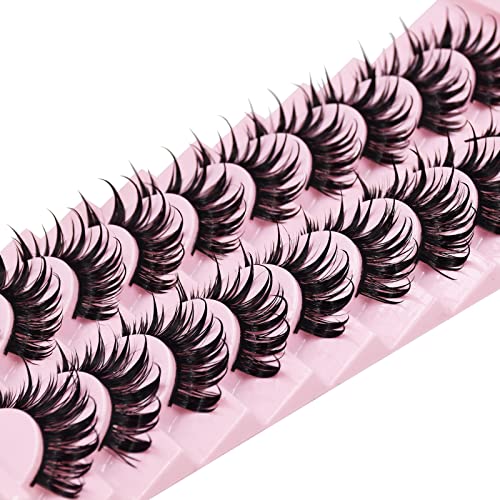 10 Pairs Manga Lashes Wet Look Japanese Style Cosplay Spiky Eyelashes Anime Lashes 16Mm Wispy Thick Faux Mink Doll Eyelash Extension Look Like Individual Clusters By Augenli (02) #TOP2