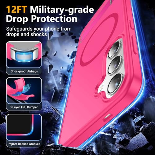 Image of SPIDERCASE Magnetic for Samsung Galaxy S24 Case, [3 Stand Ways][ Military Grade Drop Protection] with Invisible Stand Shockproof Slim Case for S24 6.2 inch,Rose Red