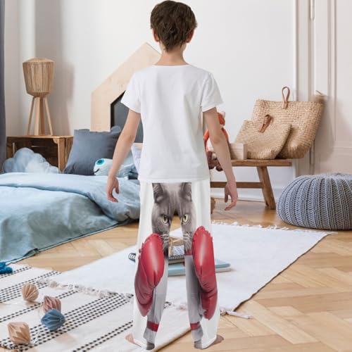 Boy's Pants Cat Boxing Gloves Jogger Pants Elastic Waist Long Bottoms Trousers with Pockets 6-14 Years3