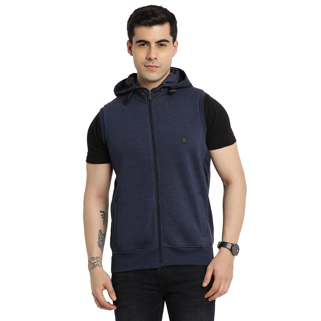turtle Men Cotton Stretch Navy Sleeveless Zipper Hooded Sweatshirt || Men's Sweatshirts || Cotton Sweatshirt-picture-37
