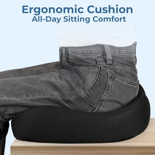 Image of 5 STARS UNITED Seat Cushion - Memory Foam Chair Cushion for Tailbone Pain Relief - Ergonomic Support for Coccyx, Sciatica & Butt - Office, Desk & Gaming Chair, Car Seat, Wheelchair, Black