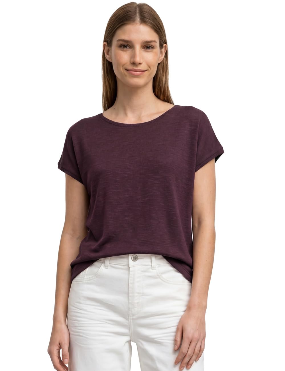 Street One Dropped Shoulder Shirt with Crew Neck Rustic Rouge 40