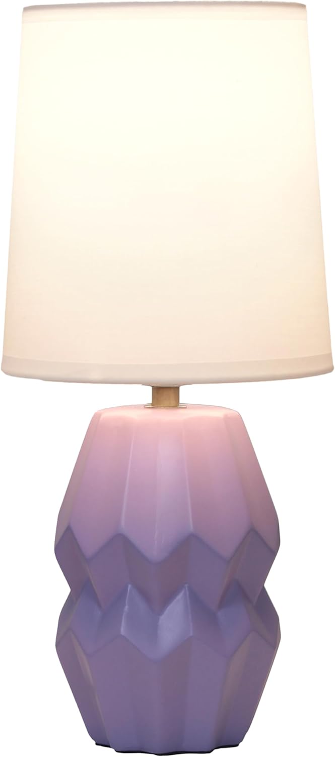 Simple Designs LT1165-LAV 12.5" Chic Glow Ceramic Geometric Table Lamp with White Fabric Shade, Stylish Accent Lighting, for Bedroom, Office, Living Room, Dorm, Lavender