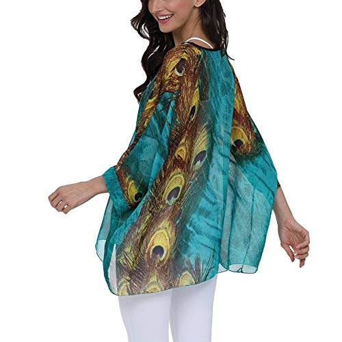 Image of Ckikiou Plus Size Batwing Flowy Semi Sheer Chiffon Blouse Tunic for Women Summer Floral Print Boho Beach Cover ups