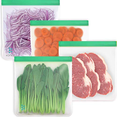 10 Pack Reusable Food Storage Bags - Leakproof Freezer Bag(6 Reusable Medium Bags + 4 Reusable SmallBags) Extra Thick Leakproof Silicone and Plastic Free Ziplock Lunch Bags Food Storage Freezer Safe