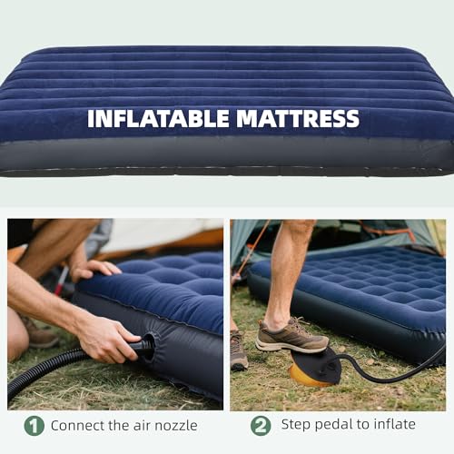 Outsunny 2-Person Tent Cot, 4-in-1 Folding Tent Combo with Air Mattress, Foot Pump, Carry Bag, Off Ground Travel Cot for Camping, Hiking, Backpacking