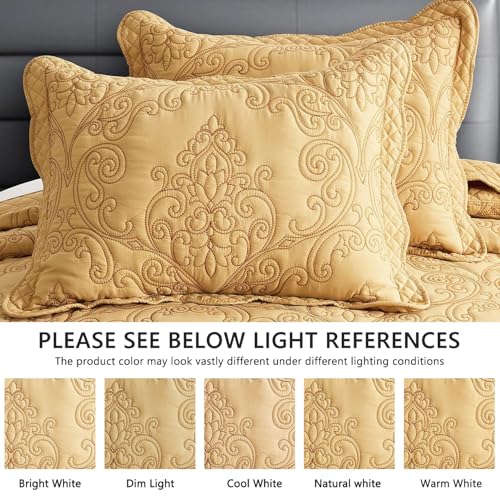 Image of CHIXIN Bedspread Coverlet Quilt Set Full Size - Lightweight Bedding Cover - Beautiful Stitching - 5 Piece Reversible Bedspread - Luxury Damask Paisley Pattern (Full, Honey-Gold)