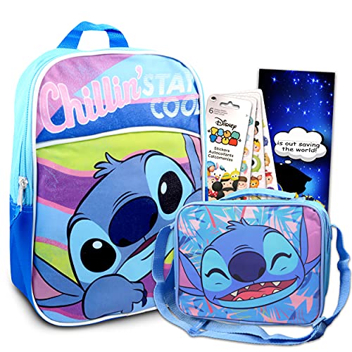 Disney Lilo And Stitch Mini Backpack and Lunch Box Bundle - 4 Pc Set With 11" Stitch School Bag, Stitch Lunch Bag, And More For Boys And Girls | Stitch School Supplies Set