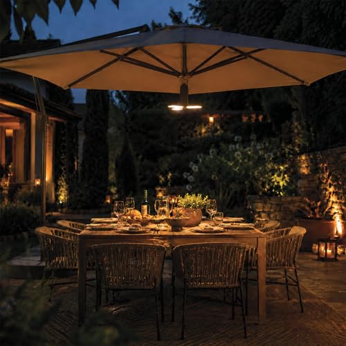 Groupe DDC Lampe Parasol LED 500lm – Éclairage Extérieur Rechargeable USB & Solaire – 3 Températures de Couleur – Résiste à l’Eau – Installation...