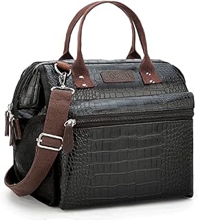 JOYHILL Lunch Bag Women, Insulated Lunch Box with Strap, Cute Adult Lunch Tote for Work, Water Resistant Leakproof Lunch Bag, PU Reusable Lunch Cooler for Picnic, School, Beach,Black