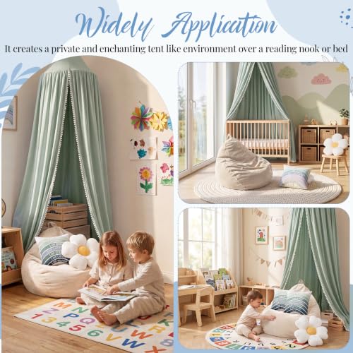 Image of 5 Pcs Kids Reading Corner Set Reading Nook Bean Bag Chair Cover with Canopy Tent, Throw Pillow Cover (No Filler) and Flower Pillow for Bedroom Playroom Nursery Corner Decoration(Green)