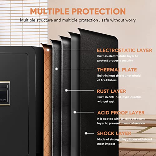 Riddost 2.25 Cub Large Biometric Fireproof Home Safe, Quick-Access Security Safe Box With Fingerprint Lock & Digital Keypad, Safes Fireproof Waterproof For Money Jewelry Document #TOP5