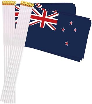 25 Packs Small New Zealand Flags on Handheld Stick,Miniature New Zealand Flag for Outside,4x6 Inch Mini Hand Held Banner with Golden Topper,Patriotic Decorations