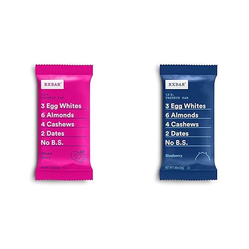 RXBAR, mezcla de bayas, barra de proteínas, bocadillo de alta proteína con arándano, barra de proteínas, 1,83 onzas (paquete de 12) barra de