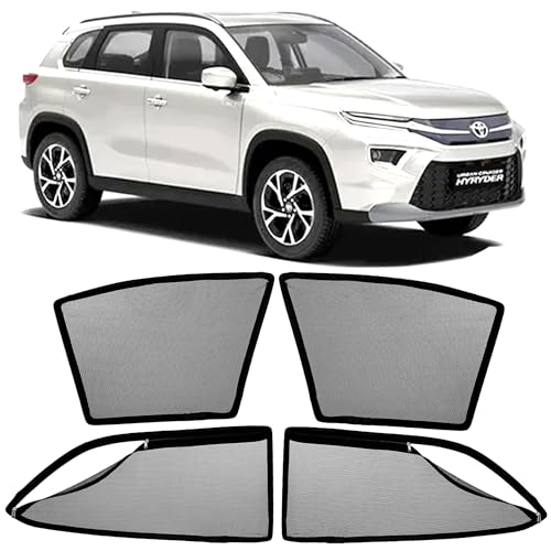 Image of AutoStory Magnetic Car Sunshade for Urban Cruiser Hyryder | Front Half Cut for Mirror Visibility + Rear Full Coverage with Zipper | Heavy Heat & UV Protection | Privacy Side Window Curtains Shades
