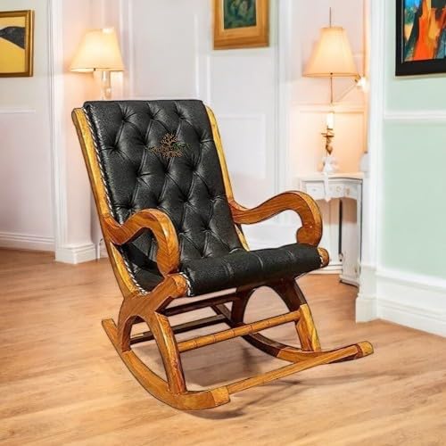 Image of Solid Sheesham Wood Rocking Chair for Living Room | Ergonomic Resting Chair for Relaxing and Pregnant Women (Black)