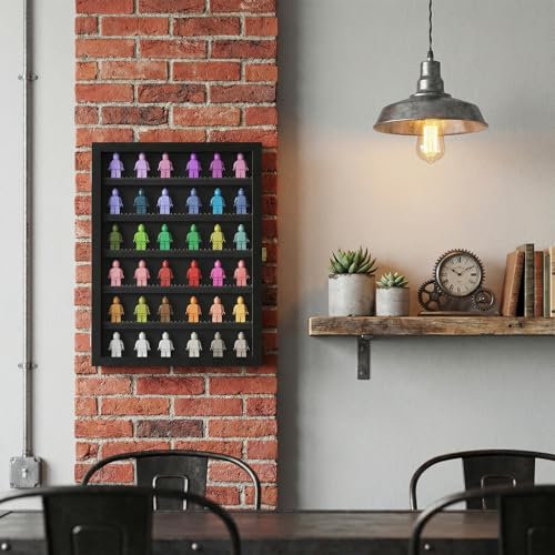 Image of TJ.MOREE 6 Tier Minifigure Display Case for Collectibles Wall Mount Black | 12.3 x 16.7 inches, Adjustable Shelves, Holds Up to 54 Mini Figures
