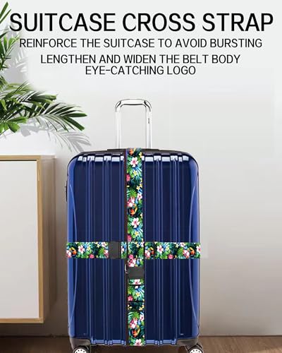 Image of Luggage Straps for Suitcases, Adjustable Travel Belt, Durable Wide Luggage Strap, Cute Suitcase Strap Identifiers with Buckle, Bag Straps for Luggage, Colorful Leaf and Flowers