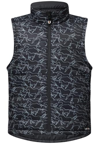 Kerrits Kids Round Up Reversible Quilted Equestrian Vest – Warm Kids Horse Riding Vest for Winter, Fun Horse Print Design2