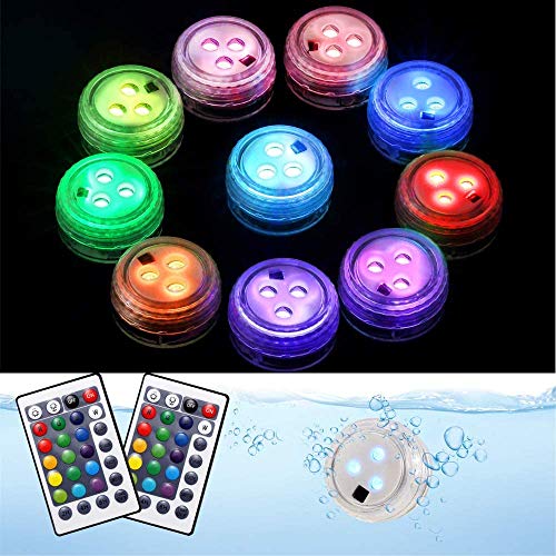 BizoeRade - 10 luces subacuáticas con 2 mandos a distancia, RGB multicolor, IP68, impermeable, iluminación bajo el agua, con función de tiempo, para estanque, jarrón, bañera, acuario, decoración