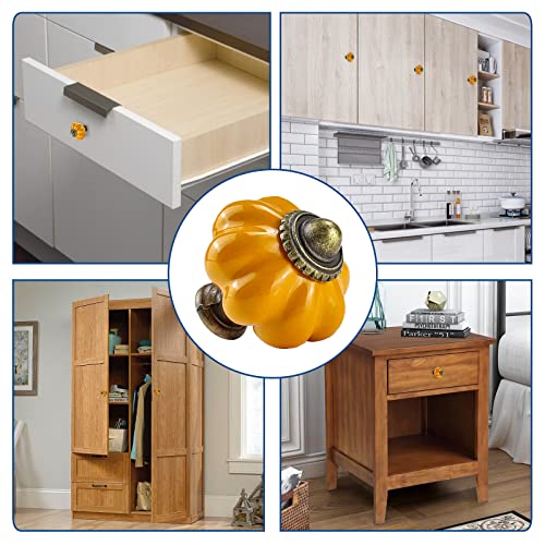 Heffchi 8 Pcs Vintage Ceramic Knobs, Yellow Pumpkin Knobs, Knobs For Cabinets And Drawers, Dresser Decoration Knobs, Solid Color Vintage Door Knobs With 3 Size Mounting Screws #TOP5