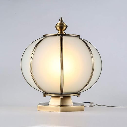 GUOCC Creative European Bronze Glass IP44 Waterproof Pillar Light Vintage Copper Metal Lamp Ball Garden Landscape Lights Aisle Exterior Lamp Globe Spherical Outdoor Table Lamps E27 Lights Fixture photo 2