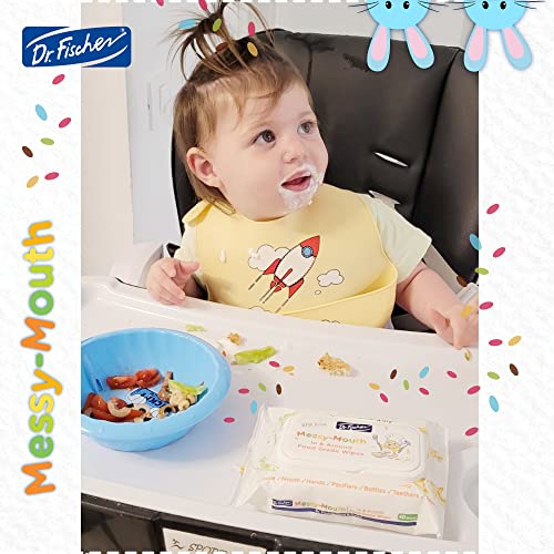 Dr. Fischer Messy Mouth Wipes - Food-Grade Pacifier Wipes For Babies and Toddlers - Skin-Safe Cleaning Wipes For Baby Toys, Teethers & Bottles - Orange Blossom & Aloe Vera Water Wipes - 3-Pack, 120 Wipes