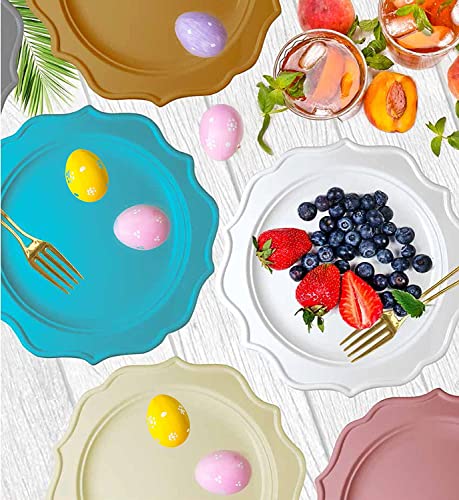 Tiger Chef 60-Count, 8-Inch Pink Color Round Scalloped Rim Disposable Plastic Plate Set Includes 60 Plastic Salad Plates - Bpa-Free #TOP2