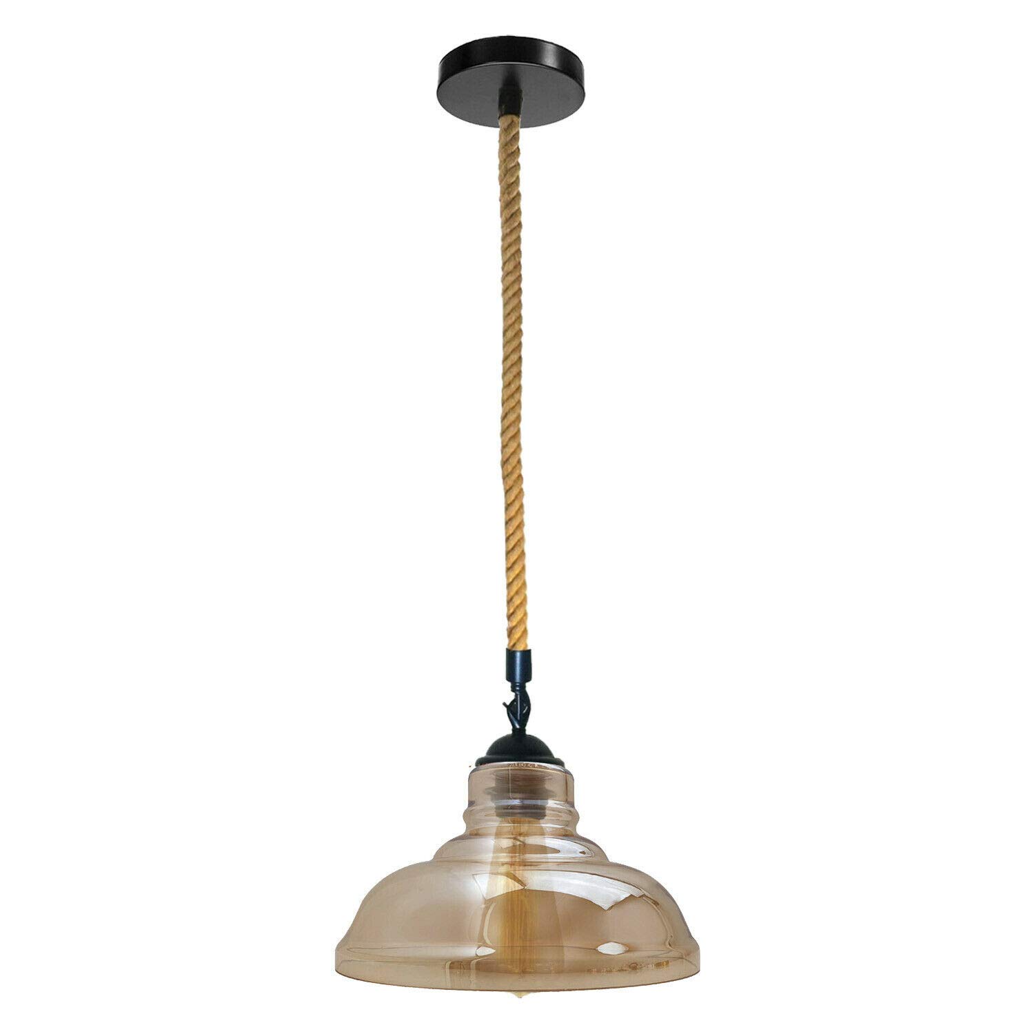 DC VOLTAGE Vintage Ceiling Pendant Light Hemp Rope with Glass Shade Hanging Light E27 Lamp Holder Suspension Ceiling Light Country Style Dining Hall Bar Restaurant Cafe Lighting (Bowl Shape)
