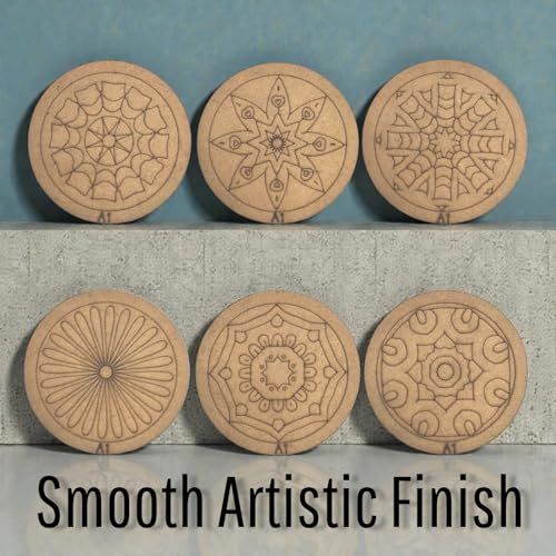 Image of BAGJI TOYS DIY Coaster Painting Kit for Kids & Adults - 6 Pre-Marked Wooden Tea Coasters with Stand, 12 Acrylic Colours & Brush - Mandala Art & Craft DIY Set - Beginner Friendly Painting Craft Kit, Birthday & Gift Activity (MandalaA1)