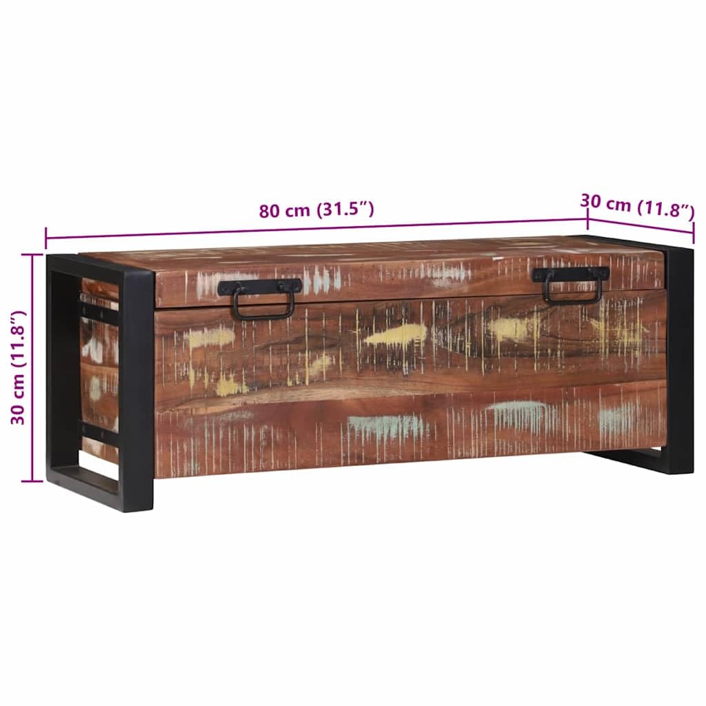 Baúl de almacenamiento de madera maciza recuperada 80 x 30 x 30 cm, baúl con espacio de almacenamiento, banco para dormitorio, salón, pasillo, ahorro de espacio para ropa, juguetes y orden