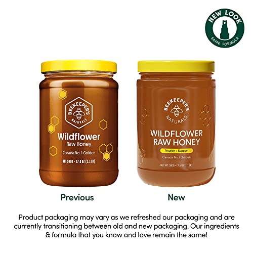 BEEKEEPER'S NATURALS Wildflower Honey - Raw, Wildcrafted, and Unprocessed- Rich in Nutrients and Beneficial Enzymes- Notes of Mint & Lavender-100% Raw, Pure Honey- Paleo-friendly, Gluten-Free (1.1lbs)