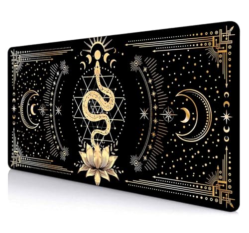 SXCKANG Grand Tapis de Souris Noir et Doré, Motif Serpent Bohème, Sorcière, pour Bureau, Maison, 90 x 40 cm