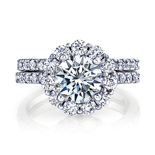 Metal Masters Co. 3.25Ct Round Moissanite Crown Halo Bridal Set 18K Over Silver Wedding Engagement Ring Set